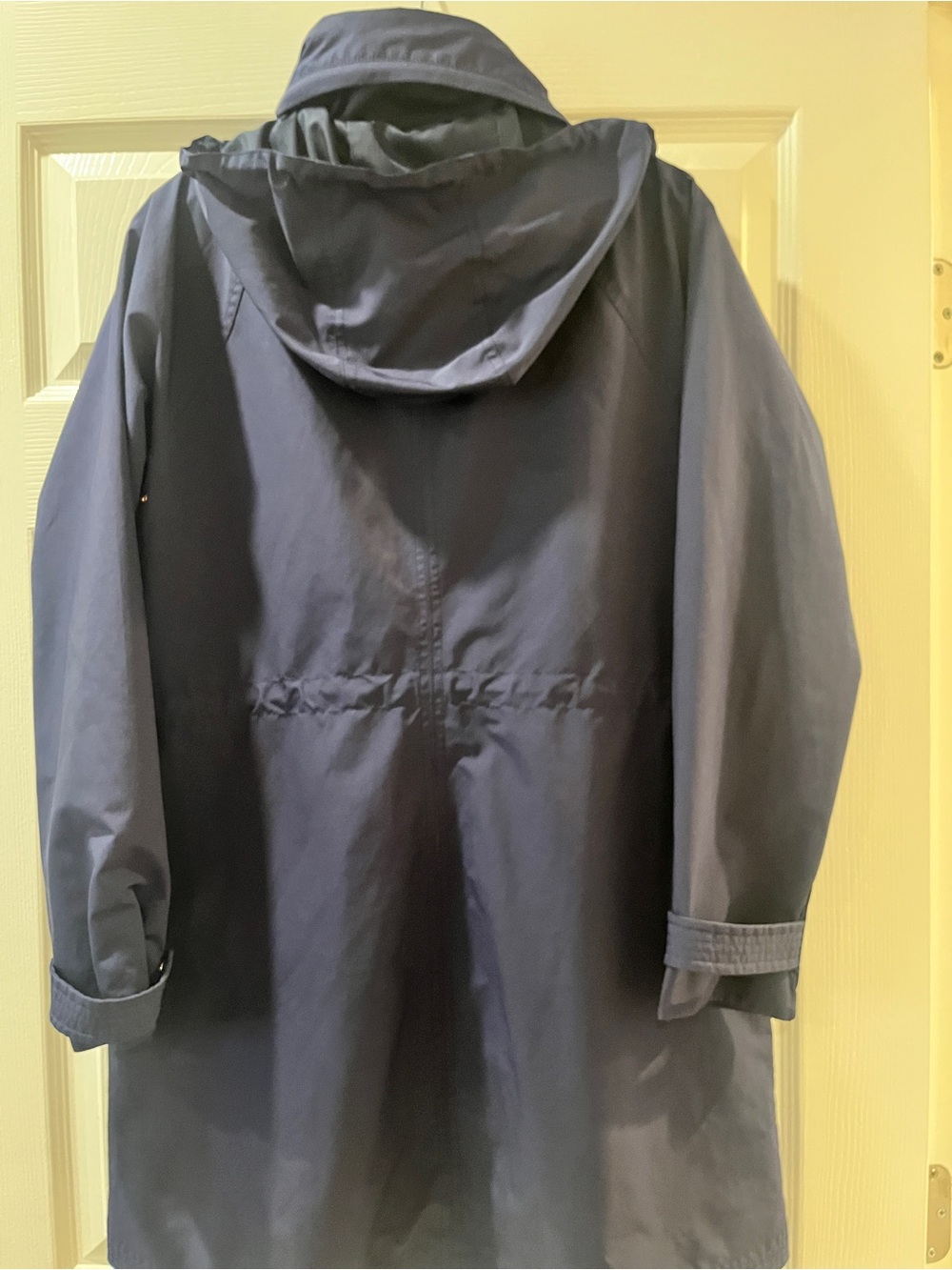 Athleta Navy Blue Hooded Rain Jacket with Rose Gold Zippers - Picture 2 of 5